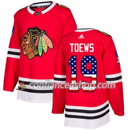 Adidas Maillot de Hockey Chicago Blackhawks Jonathan Toews 19 2017-2018 Rouge USA Flag Fashion Authentic - Homme